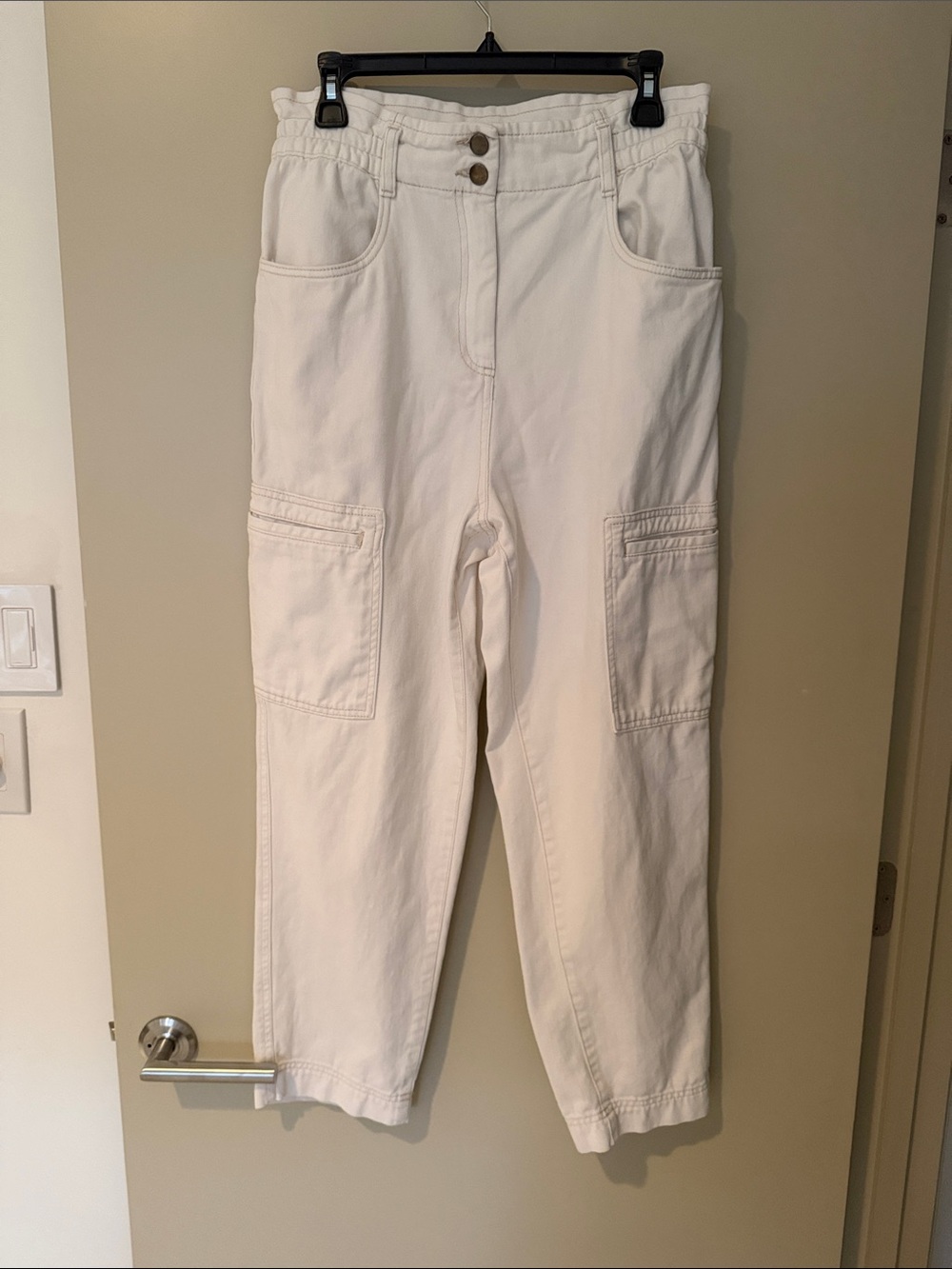H&M Off-White High-Waist Cargo Ankle Pants